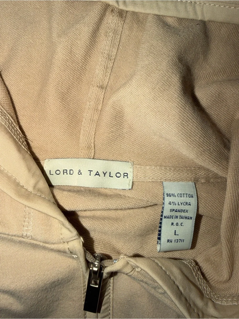 Lord & Taylor Light Beige Hooded Zip Jacket